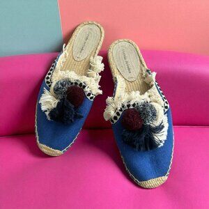 SOLUDOS Tienda Blue Pom Fringe Espadrille Flats Mules Size 8